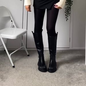Black PU Chunky Tab Boots